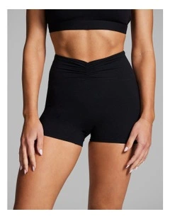 Luxesoft Ruched Front Booty Shorts in Black