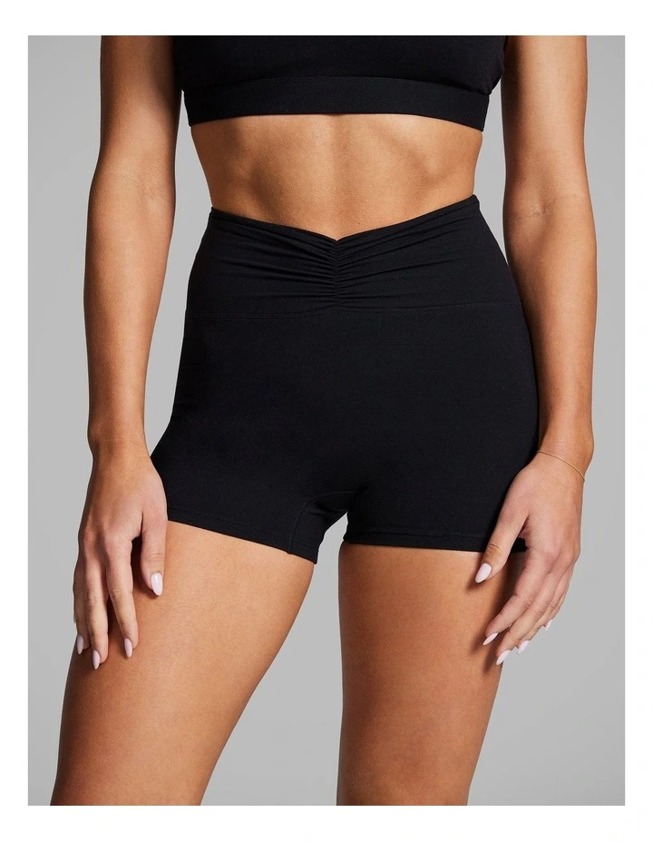 Luxesoft Ruched Front Booty Shorts in Black image 1