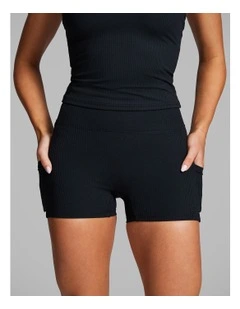 Luxesoft Rib Longline Booty Shorts in Black