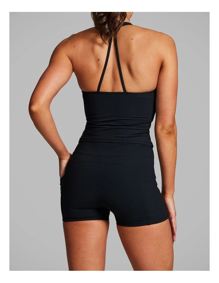 Luxesoft Rib Longline Booty Shorts in Black image 2