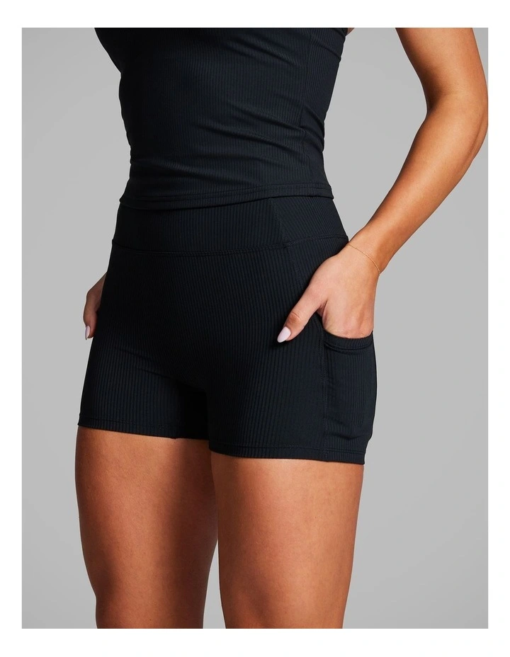 Luxesoft Rib Longline Booty Shorts in Black image 3