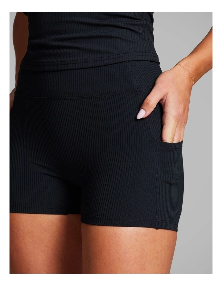 Luxesoft Rib Longline Booty Shorts in Black image 4