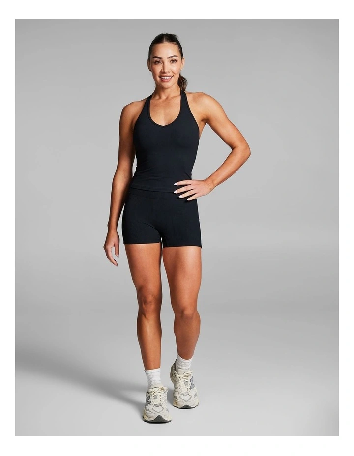 Luxesoft Rib Longline Booty Shorts in Black image 5