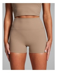 Luxesoft Rib Longline Booty Shorts in Caramel