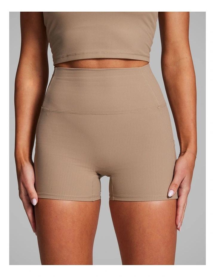 Luxesoft Rib Longline Booty Shorts in Caramel image 1