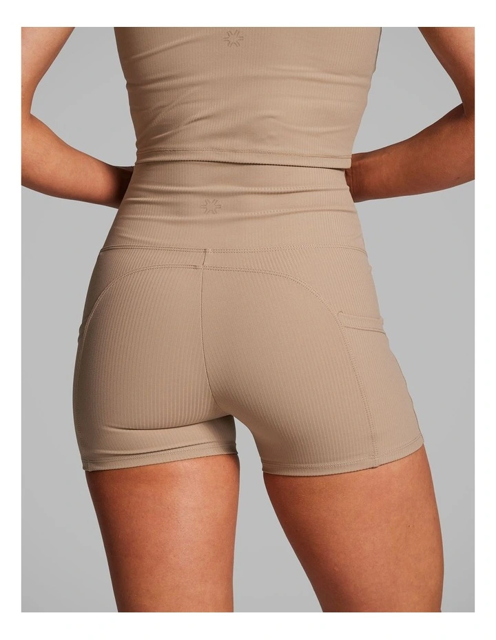 Luxesoft Rib Longline Booty Shorts in Caramel image 2