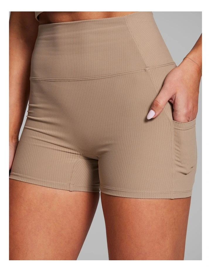 Luxesoft Rib Longline Booty Shorts in Caramel image 4