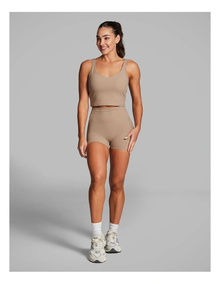 Luxesoft Rib Longline Booty Shorts in Caramel image 5