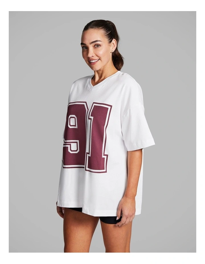 Oversize Sports Jersey Tee in White image 3