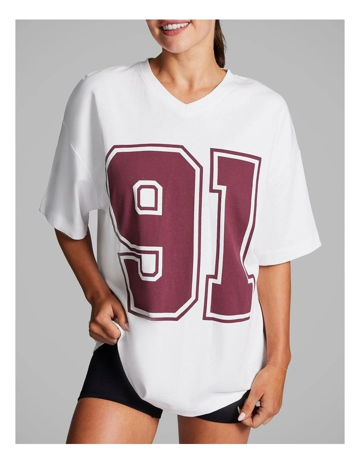 Oversize Sports Jersey Tee in White image 4