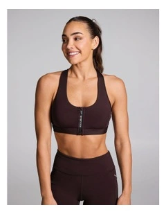 Zip Front Medium Impact Sports Bra Blackberry