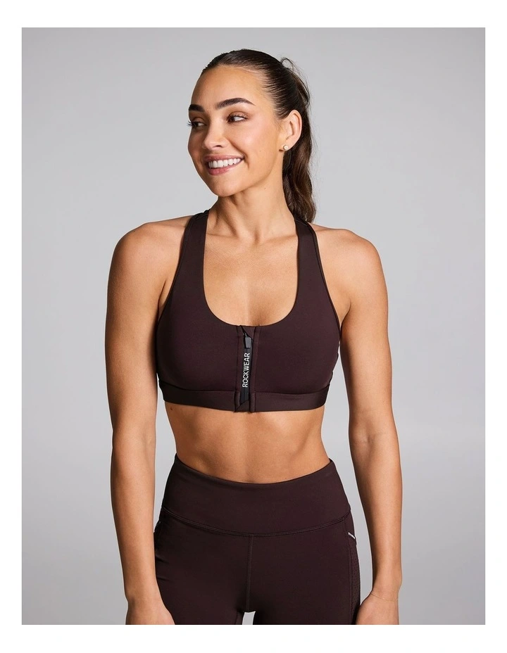 Zip Front Medium Impact Sports Bra Blackberry image 1