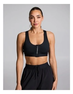 Zip Front Medium Impact Sports Bra Black