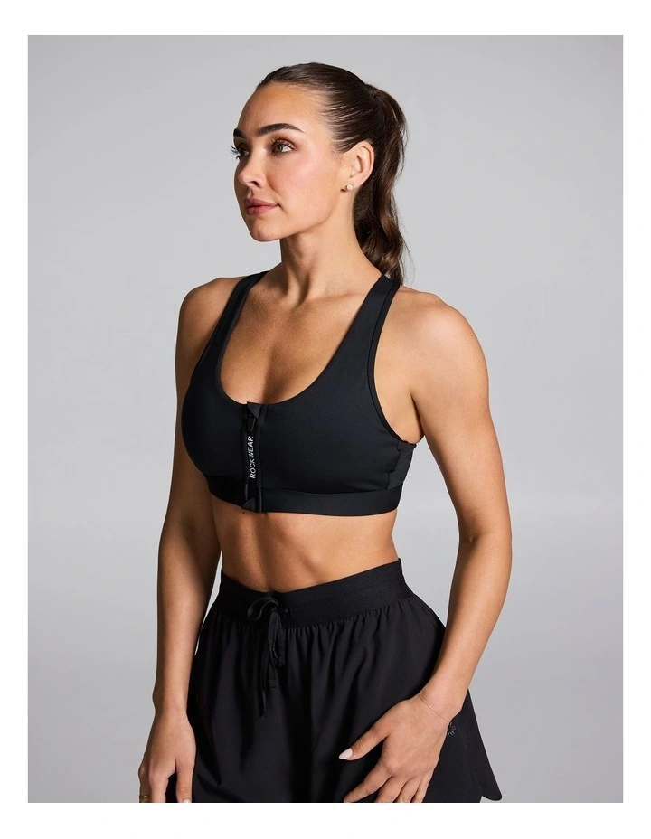 Zip Front Medium Impact Sports Bra Black image 3