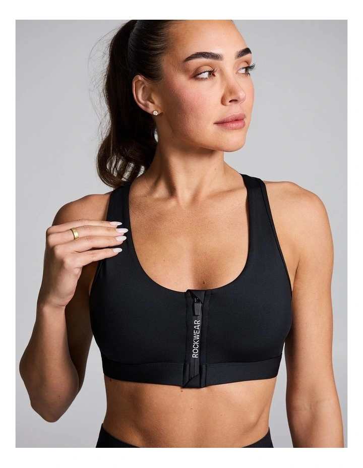 Zip Front Medium Impact Sports Bra Black image 4