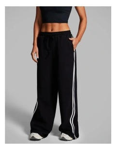 Cotton Stripe Side Pants in Black