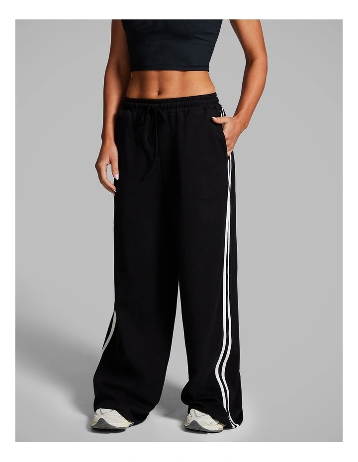 Cotton Stripe Side Pants in Black image 1