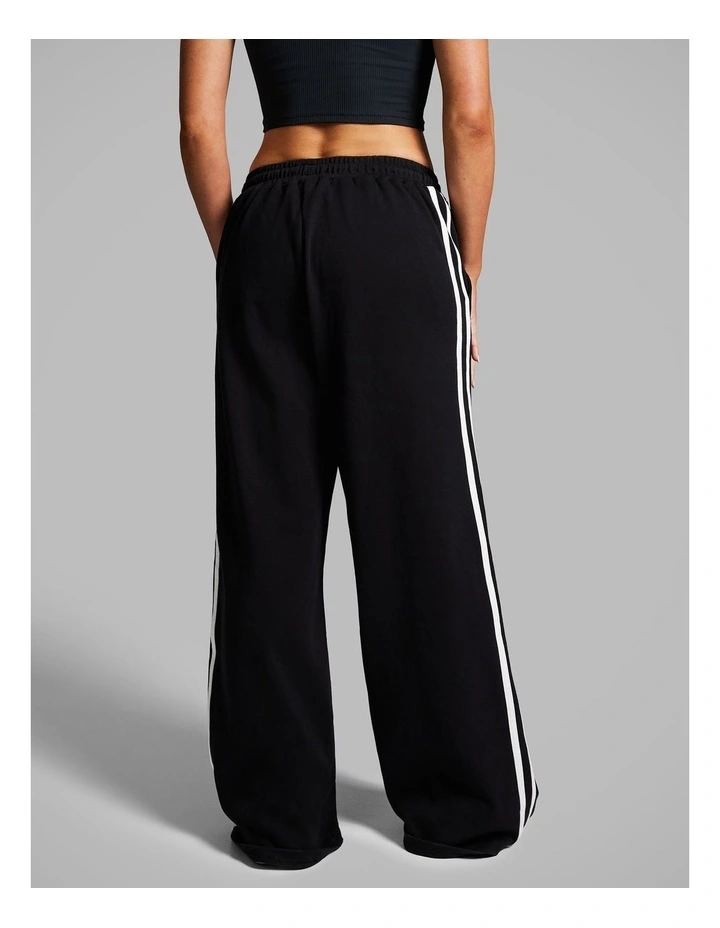 Cotton Stripe Side Pants in Black image 2