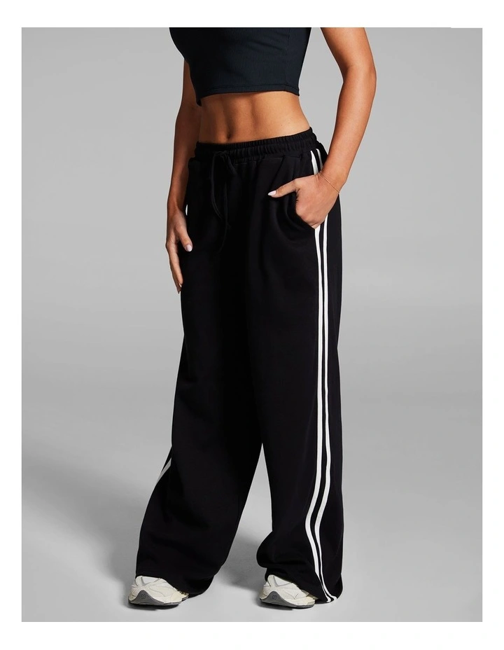 Cotton Stripe Side Pants in Black image 3