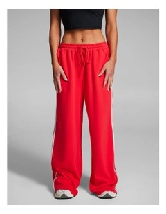 Cotton Stripe Side Pants in Bright Red