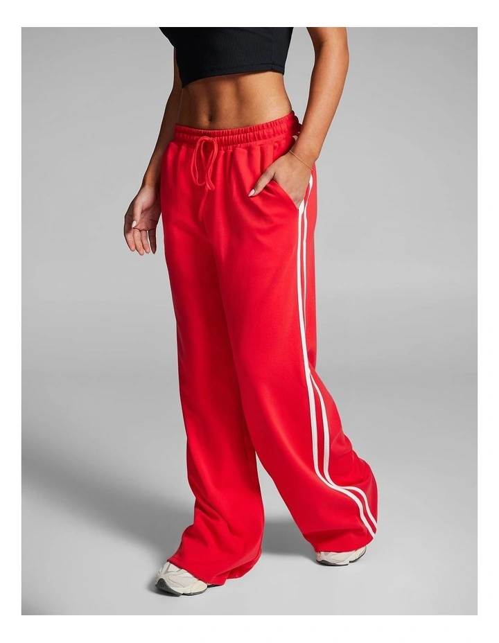 Cotton Stripe Side Pants in Bright Red image 3