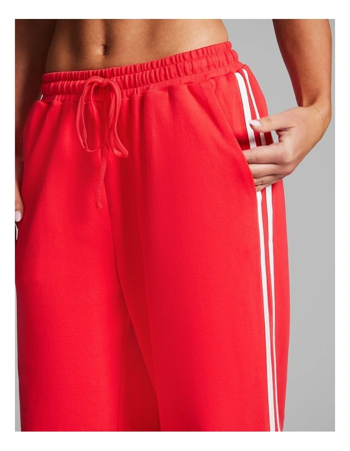 Cotton Stripe Side Pants in Bright Red image 4