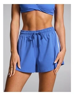 Lane Marker Cotton Shorts in Bright Blue