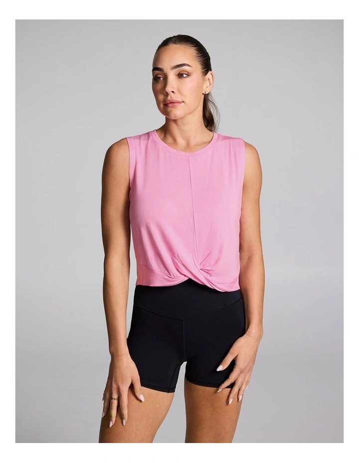 Twist Front Hip Length Tank in Popular Pink image 1