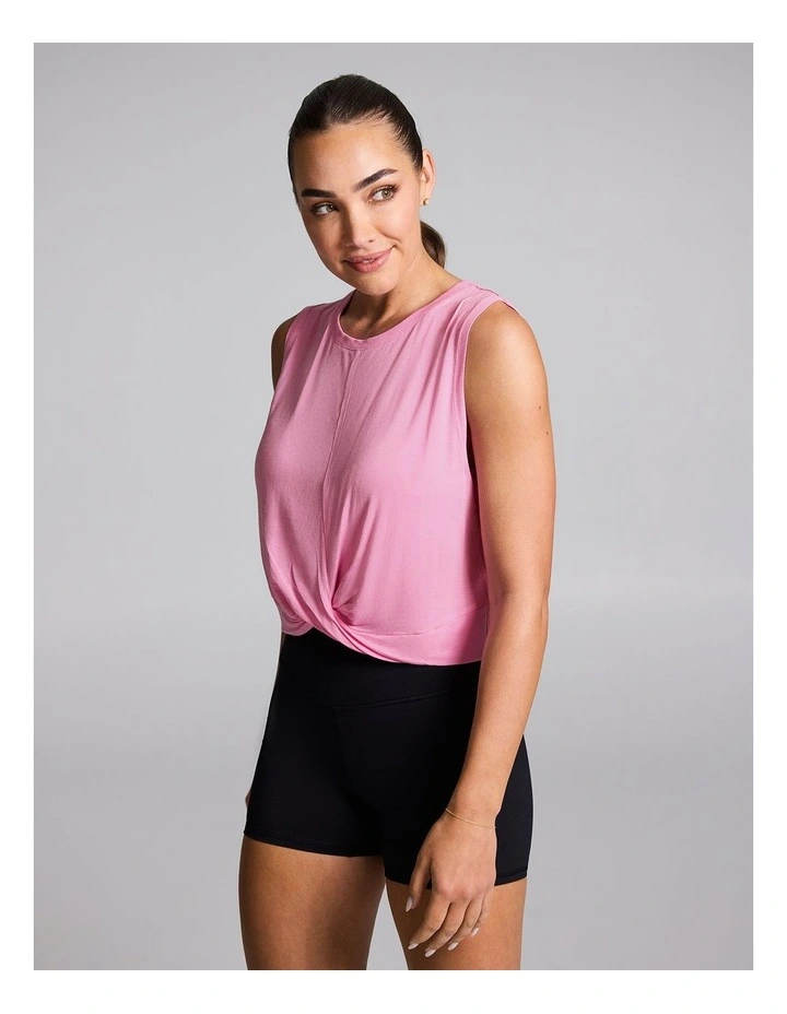 Twist Front Hip Length Tank in Popular Pink image 3