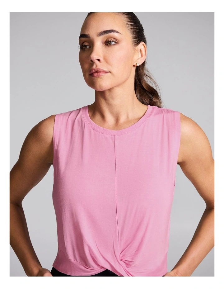 Twist Front Hip Length Tank in Popular Pink image 4