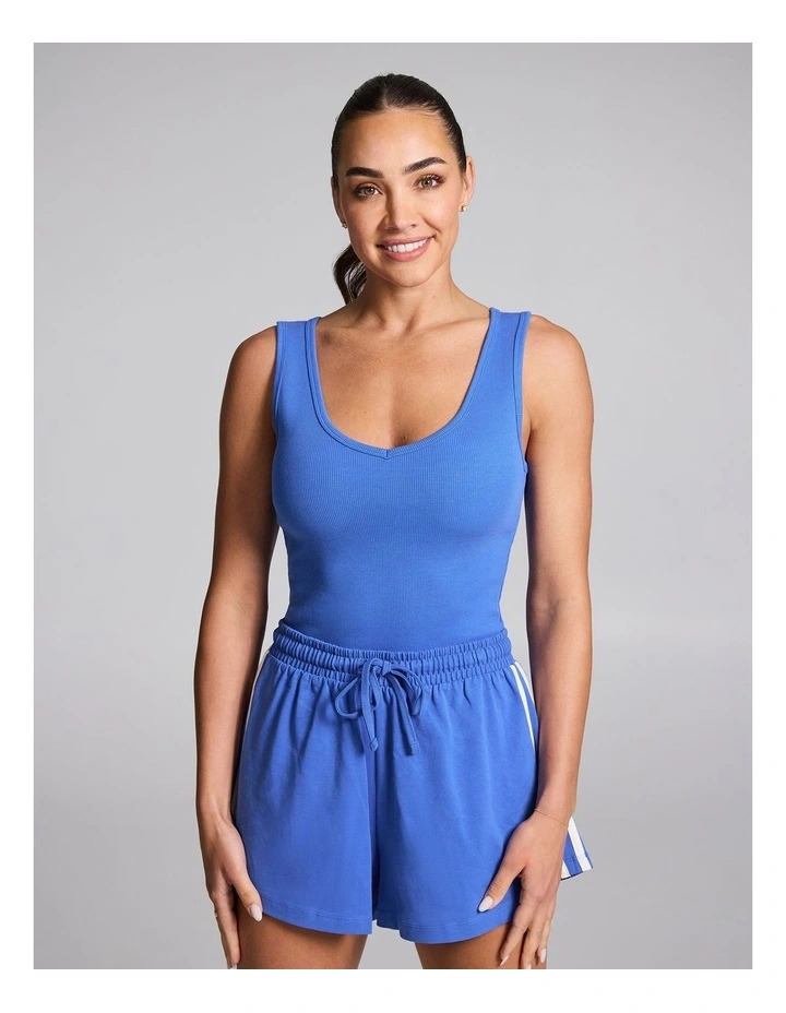 V Neck Rib Tank in Bright Blue image 1
