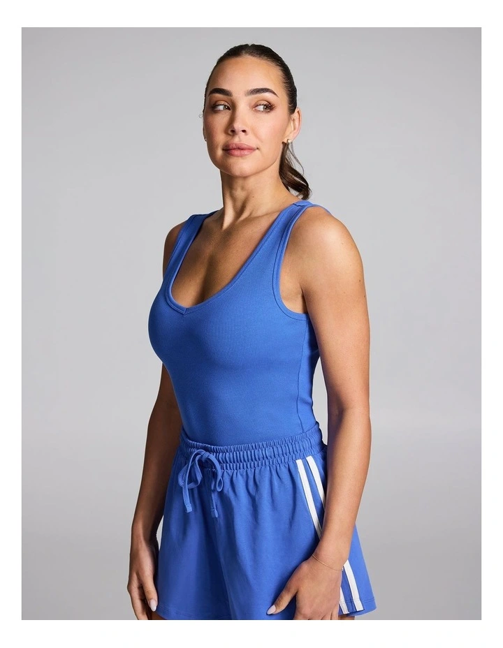 V Neck Rib Tank in Bright Blue image 3
