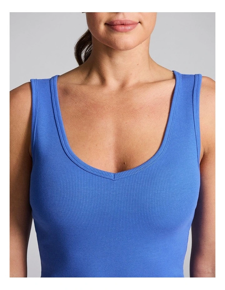 V Neck Rib Tank in Bright Blue image 4