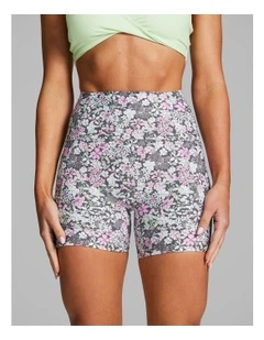 No Front Seam Mid Thigh Bike Shorts Lime Soda Floral