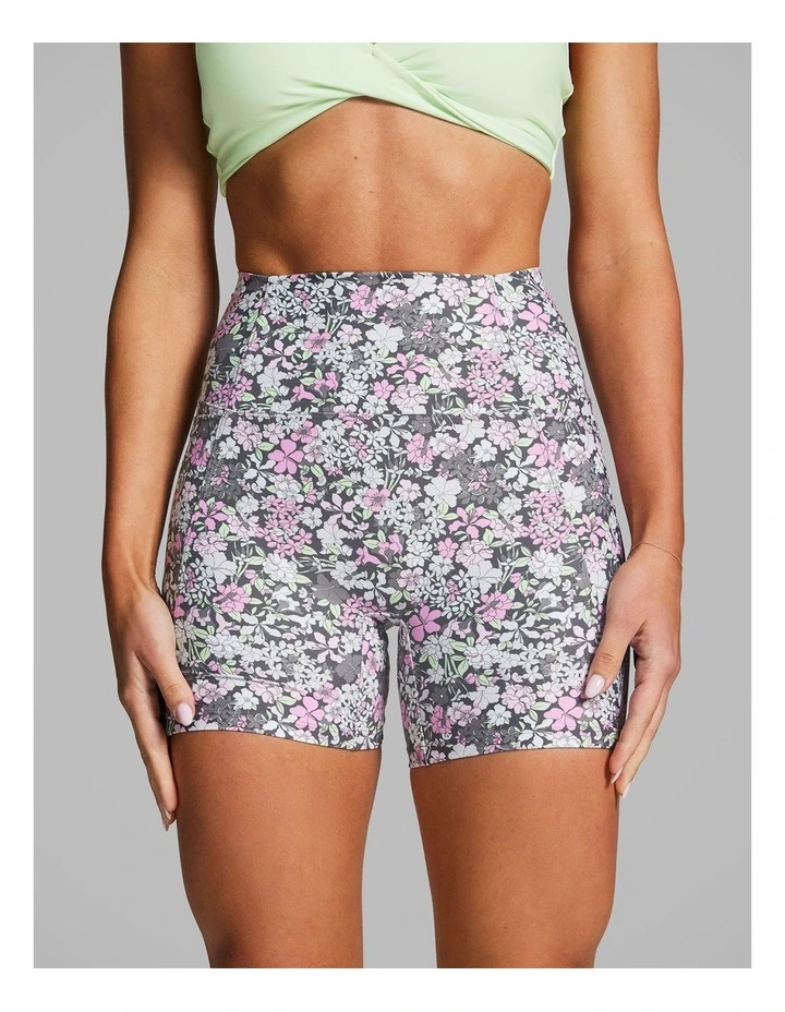 No Front Seam Mid Thigh Bike Shorts Lime Soda Floral image 1