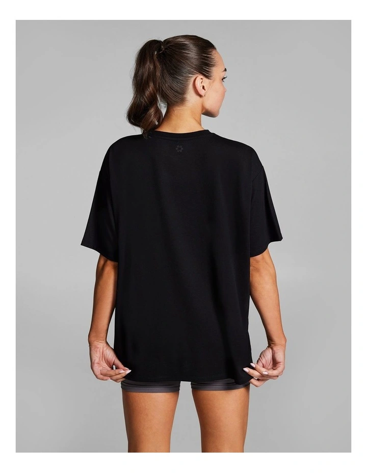 Relaxed Side Split Tee in Black image 2
