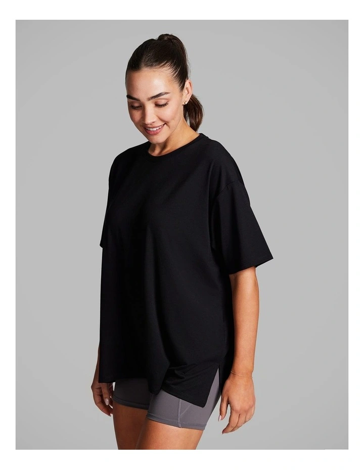 Relaxed Side Split Tee in Black image 3