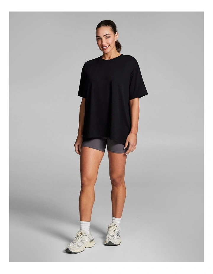 Relaxed Side Split Tee in Black image 5