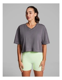 V Neck Hip Length Tee in Smoke