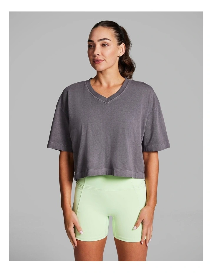 V Neck Hip Length Tee in Smoke image 1