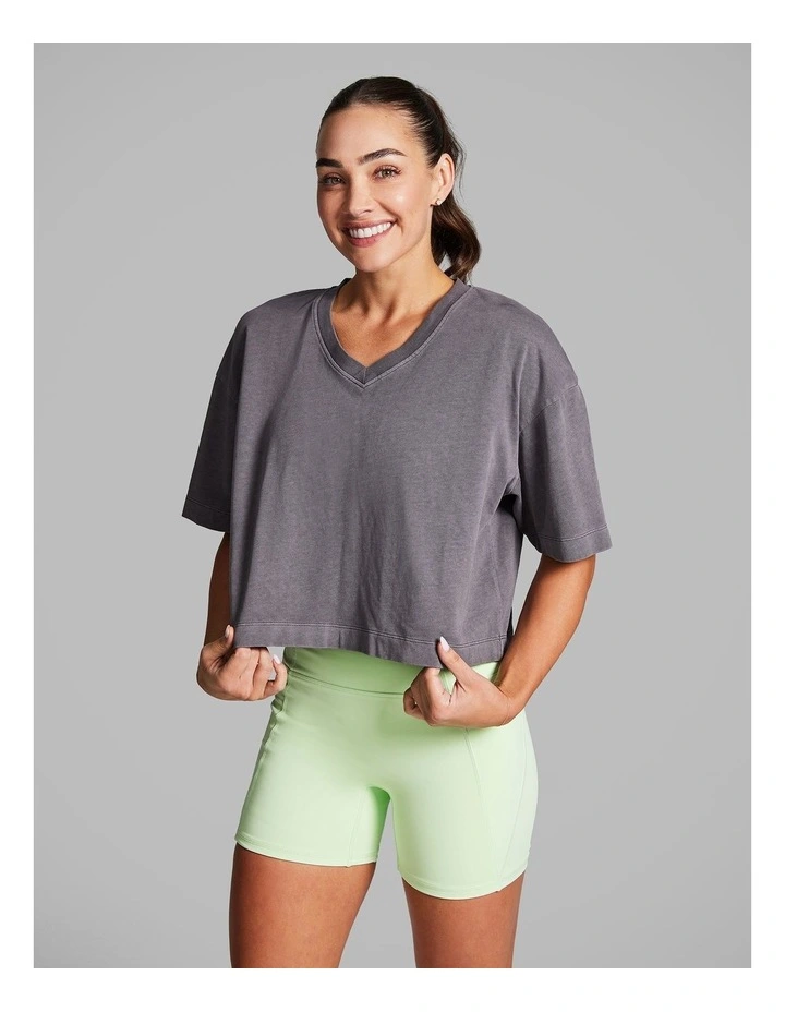 V Neck Hip Length Tee in Smoke image 3