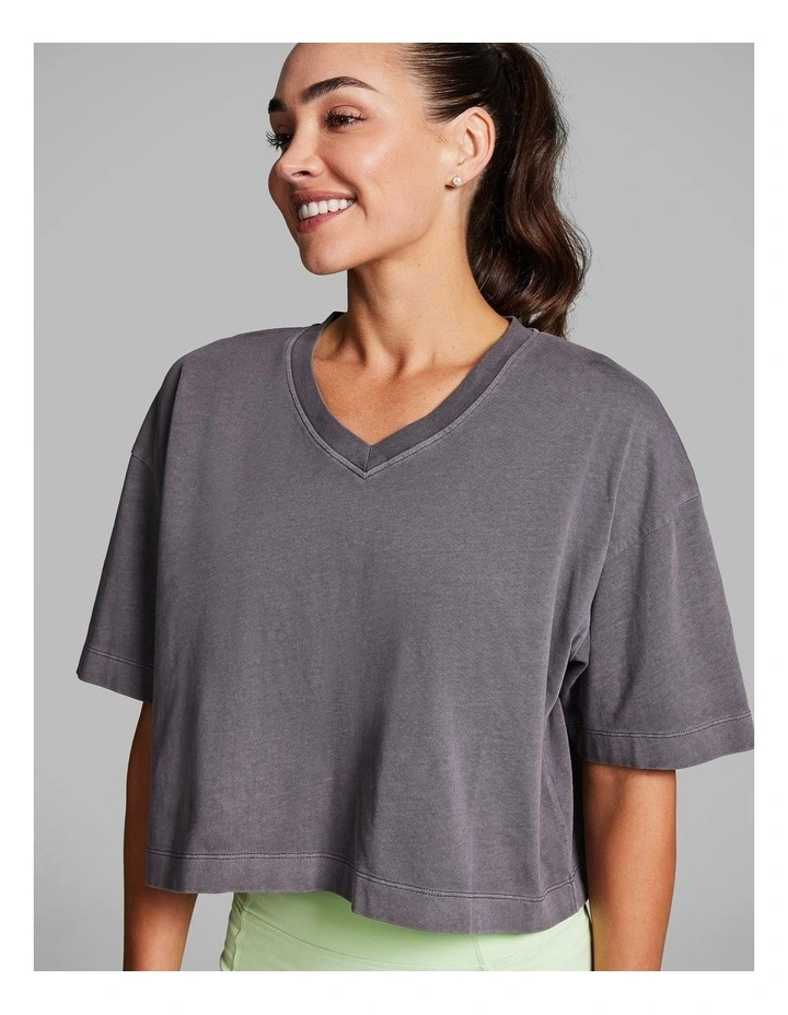 V Neck Hip Length Tee in Smoke image 5