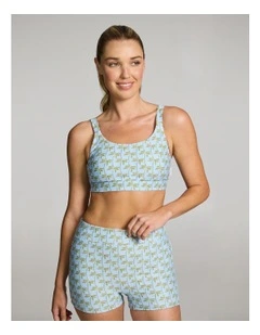 Gym and Swim Medium Impact Sports Bra in Light Sky Palm