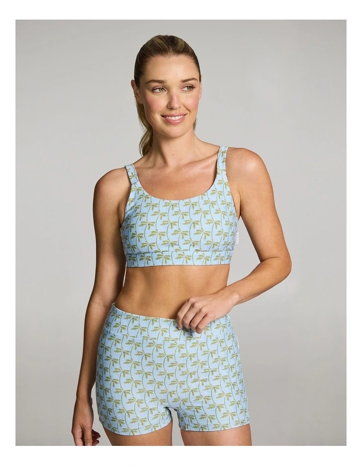 Gym and Swim Medium Impact Sports Bra in Light Sky Palm image 1