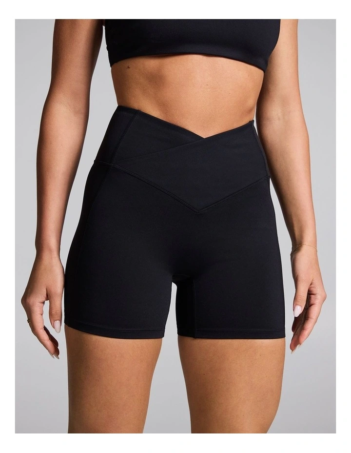 Cross Front Mid Thigh Bike Shorts in Black image 1