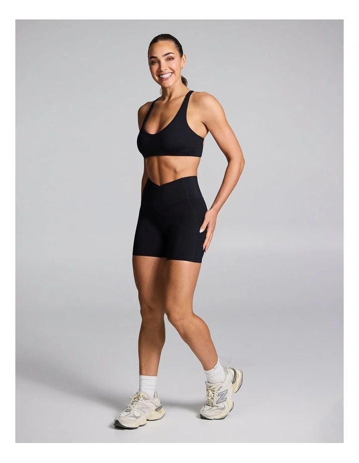 Cross Front Mid Thigh Bike Shorts in Black image 5