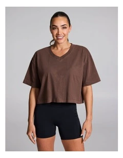 V Neck Hip Length Tee in Walnut
