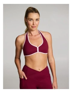 Plunge Halter Low Impact Sports Bra in Ruby