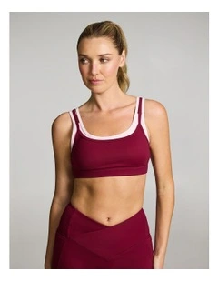 Double Up Medium Impact Sports Bra in Ruby/Rose Quartz