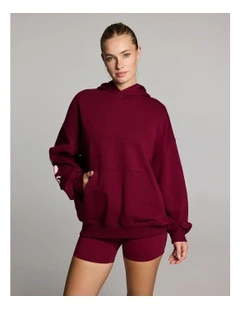 Cosy Fleece Longline Hoodie in Ruby